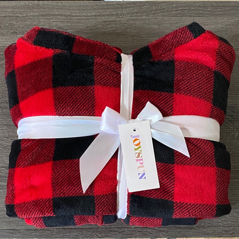 New Fuzzy Plaid Women's Pajama Set - Red and Black - Picture 6 of 7